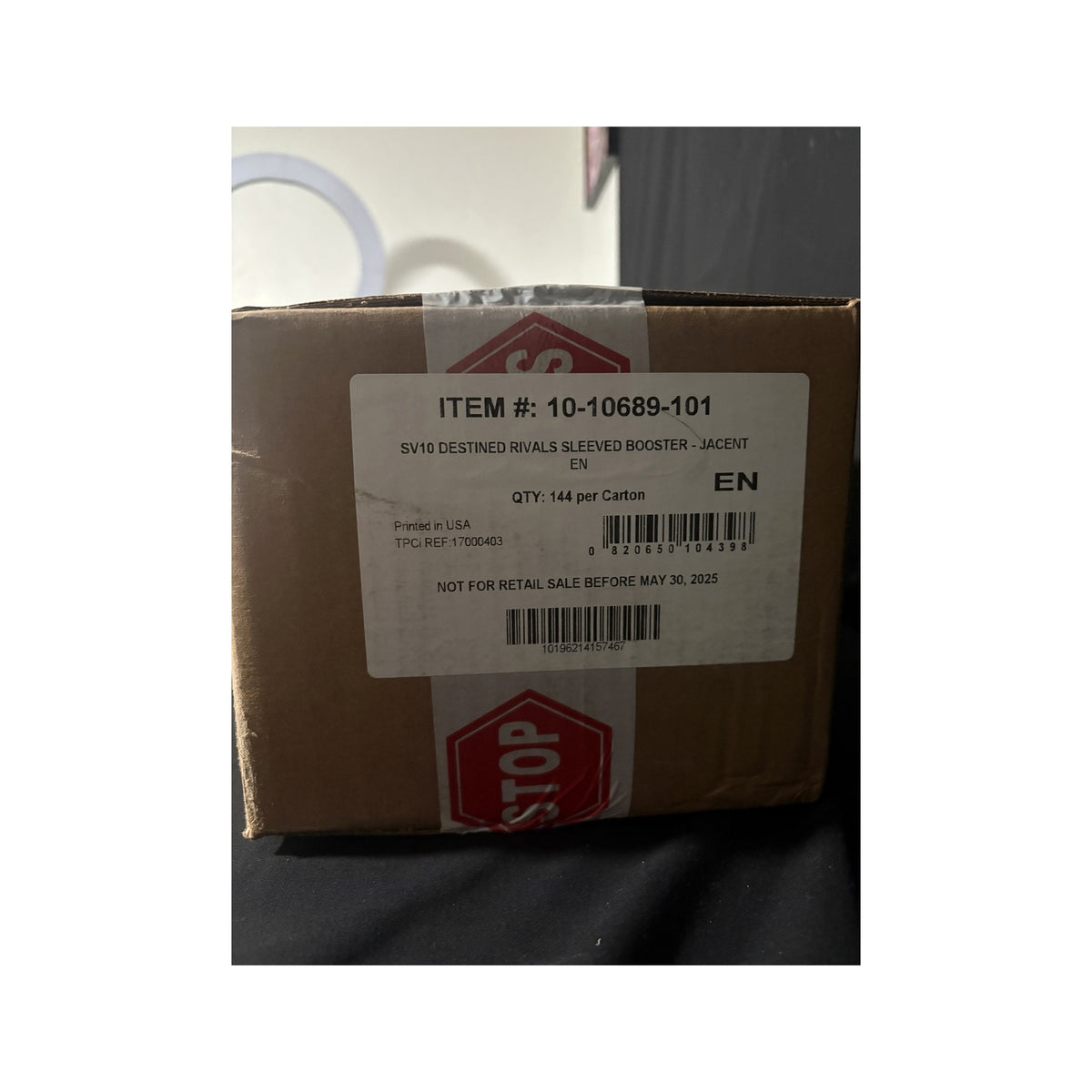 Pokémon TCG Destined Rivals factory sealed 144 sleeved booster pack case label